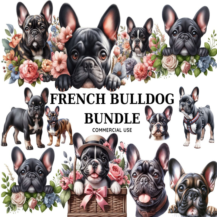 French Bulldog Clipart Bundle: Watercolor Dog PNG (Digital Download)