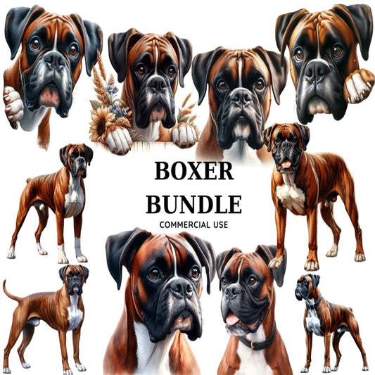 Watercolor Boxer Dog Clipart Bundle (PNG, SVG, JPG)